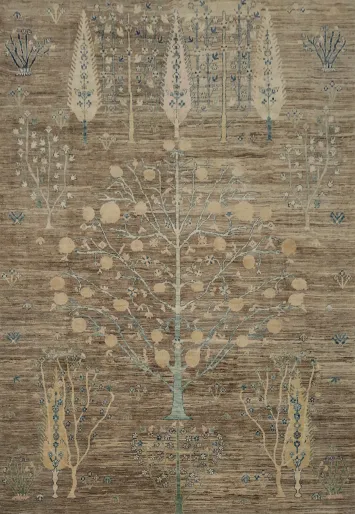 Artistic Tree Oushak Chobi Area Rug 8x10 in Calming Neutral Hues