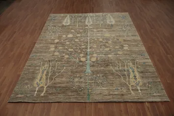 Artistic Tree Oushak Chobi Area Rug 8x10 in Calming Neutral Hues