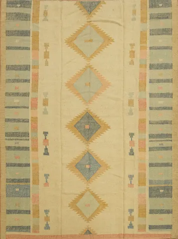 Vegetable Dye Modern Kilim Turkish Area Rug - 9x12 Hand-Woven | Camel Color