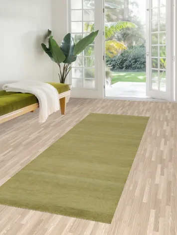 Green Modern Wool Gabbeh Vegetable Dye Runner Rug 3x8