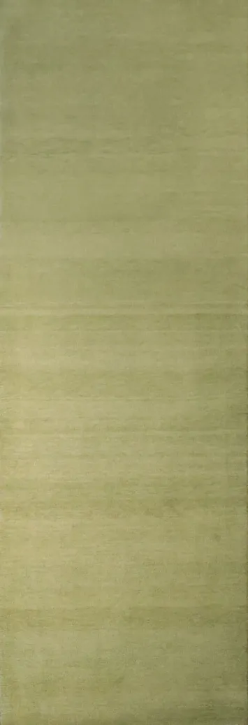 Contemporary Minimalist Gabbeh Persian Runner Rug in Subtle Olive Green 3x9 ft