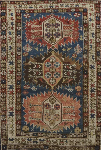 Pre-1900 Antique Kazak Vegetable Dye Rug 3x5