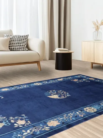 Vegetable Dye Navy Blue Art Deco Chinese Area Rug 5x8