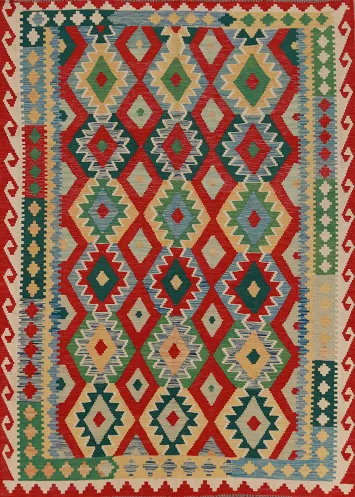 Geometric Wool Kilim Oriental Area Rug 6x8