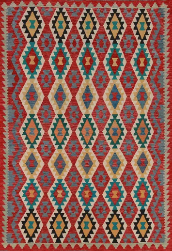 Geometric Wool Kilim Oriental Area Rug 6x8