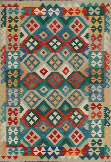 Multicolored Wool Kilim Oriental Area Rug 6x8