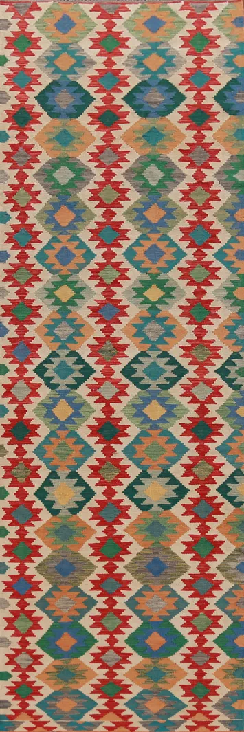 Geometric Wool Kilim Oriental Runner Rug 3x13