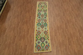 Vibrant Green and Red Tones in Southwestern Kilim Rug 3x13