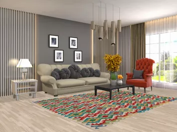 Geometric Wool Kilim Oriental Area Rug 6x8