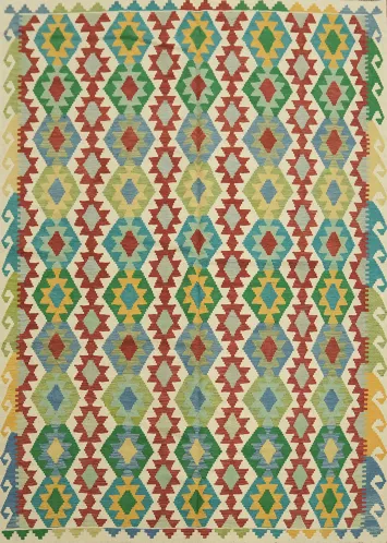 6'x8' Vibrant Geometric Kilim Rug with Multicolor Zigzag Patterns