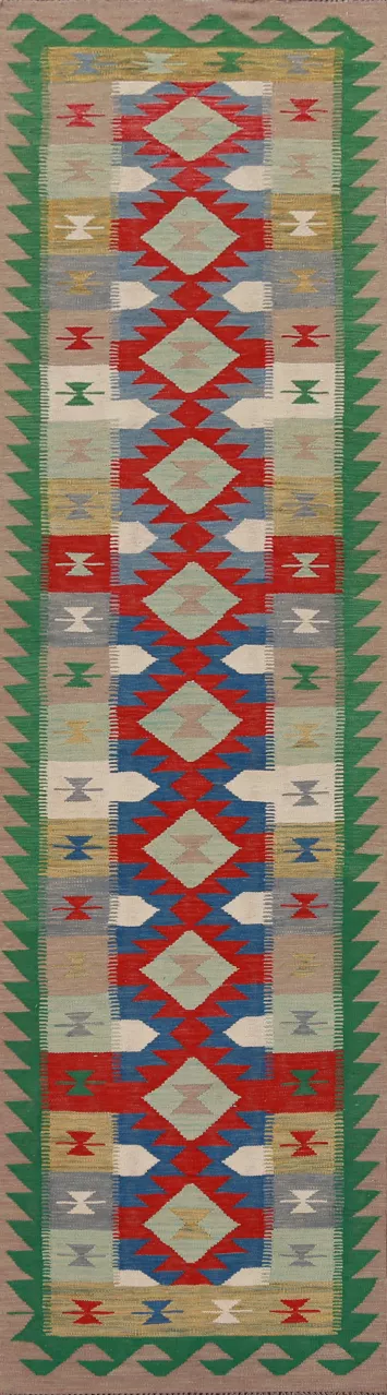 Geometric Wool Kilim Oriental Runner Rug 3x13