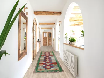 Geometric Wool Kilim Oriental Runner Rug 3x13