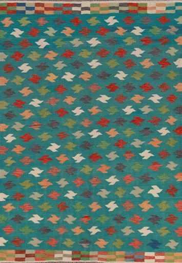 Flat Weave Green Wool Kilim Oriental Area Rug 6x8