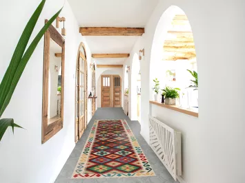 Geometric Wool Kilim Oriental Runner Rug 3x13