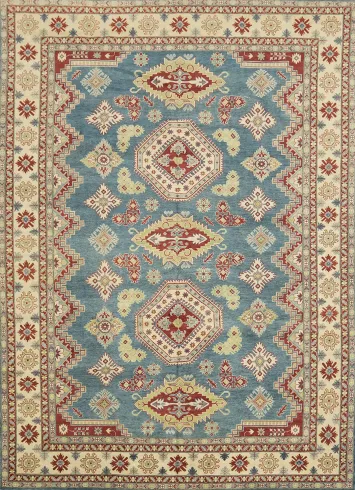 Vegetable Dye Sky Blue Kazak Hand-Knotted Wool Large Rug 10x14