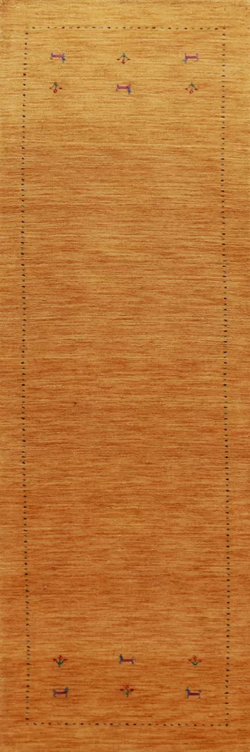 Orange Gabbeh Tribal Runner Rug with Minimalist Embellishments 2x10