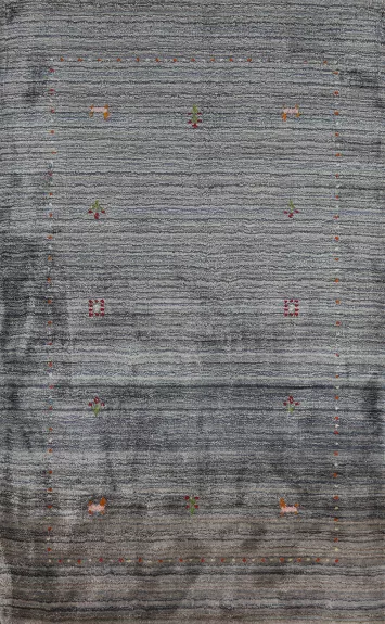 Navy Blue/ Gray Wool Gabbeh Oriental Rug 3x5