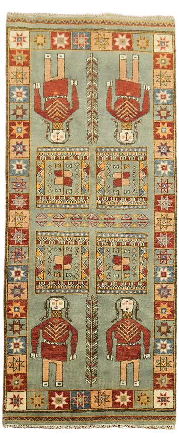 Intriguing Folk Art Motif Rug Runner with Tribal Patterns 4x10