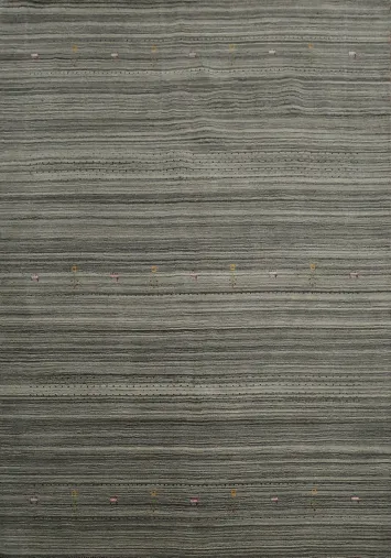 Sleek Striped Gabbeh Area Rug 8x10 in Gray with Soft Hues