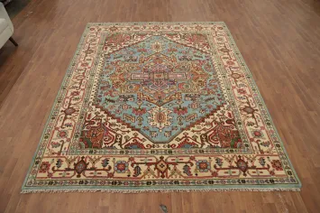 Light Blue Medallion Heriz Serapi Oriental Area Rug 8x10