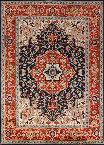 Dark Navy Blue Wool Heriz Serapi Oriental Area Rug 9x12