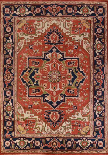 Orange Wool Medallion Heriz Serapi Indian Area Rug 9x12