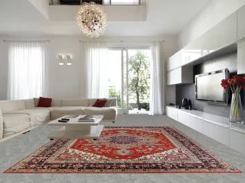 Red Geometric Heriz Serapi Oriental Large Rug 12x15