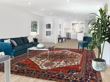 Ivory Wool Medallion Heriz Serapi Indian Area Rug 9x12