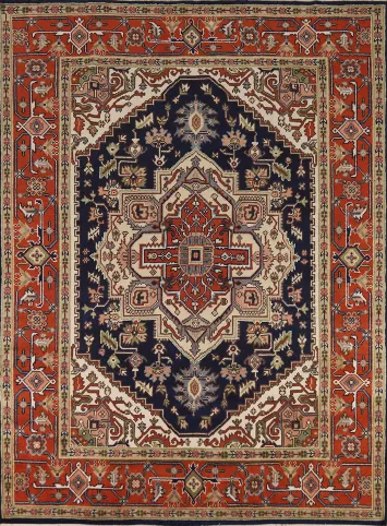 Navy Blue Medallion Heriz Serapi Oriental Area Rug 8x10