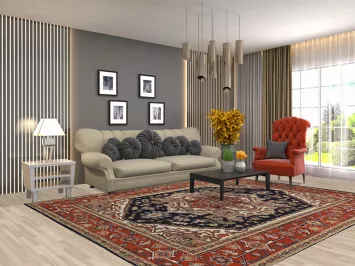 Navy Blue Medallion Heriz Serapi Oriental Area Rug 8x10