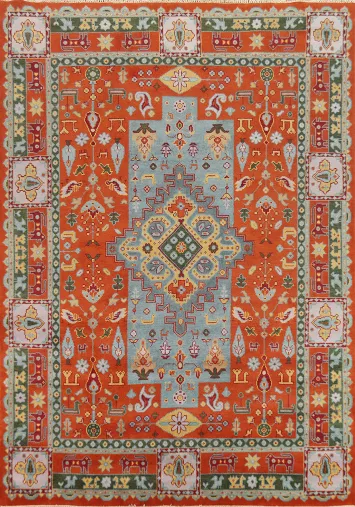 Orange Wool Geometric Heriz Serapi Oriental Area Rug 9x12