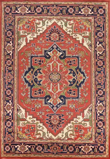 Orange Wool Medallion Heriz Serapi Indian Area Rug 9x12