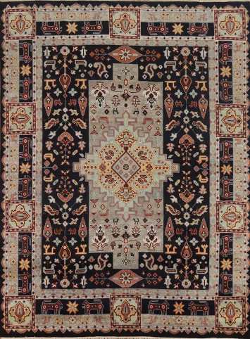 Dark Blue Geometric Heriz Serapi Indian Area Rug 8x10