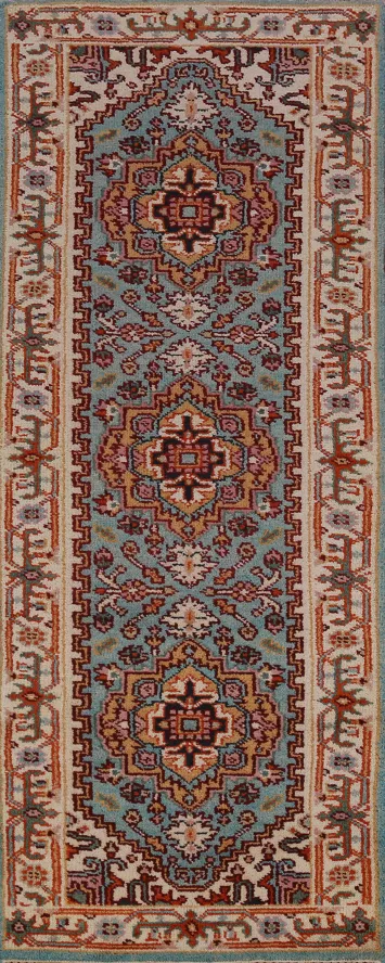 Geometric Wool Heriz Serapi Oriental Runner Rug 3x8