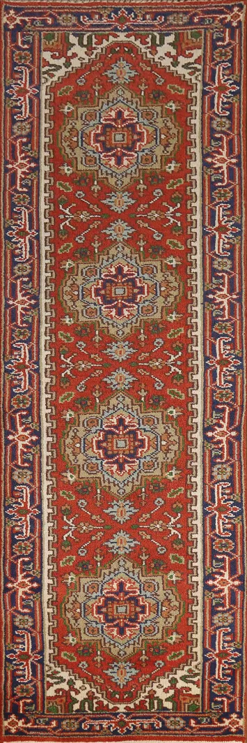 Orange Wool Heriz Serapi Indian Runner Rug 3x10