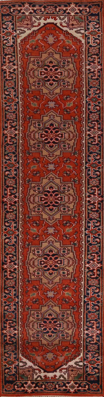 Geometric Wool Heriz Serapi Indian Runner Rug 3x12