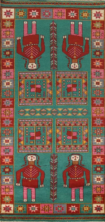 Geometric Wool Heriz Serapi Indian Runner Rug 4x10