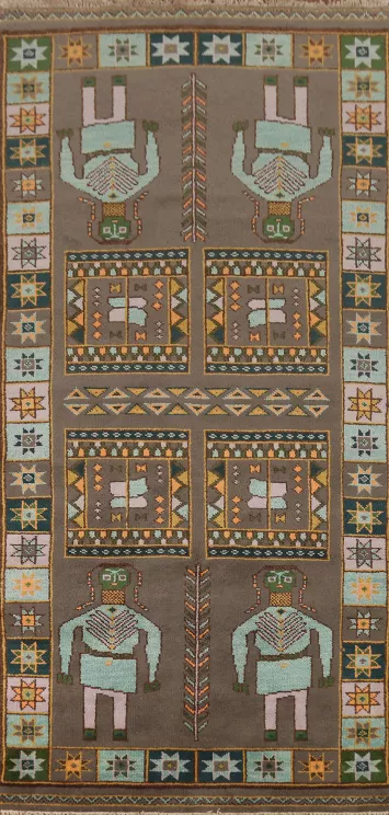 Geometric Wool Heriz Serapi Indian Runner Rug 4x10