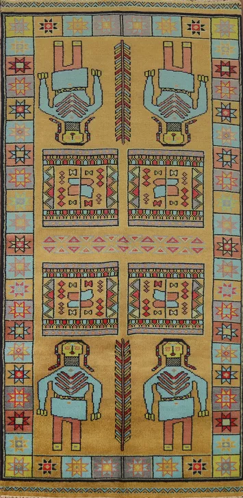 Geometric Wool Heriz Serapi Indian Runner Rug 4x10