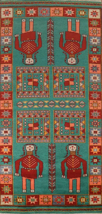 Green Wool Heriz Serapi Indian Runner Rug 4x10