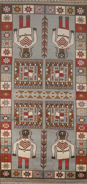 Geometric Wool Heriz Serapi Indian Runner Rug 4x10
