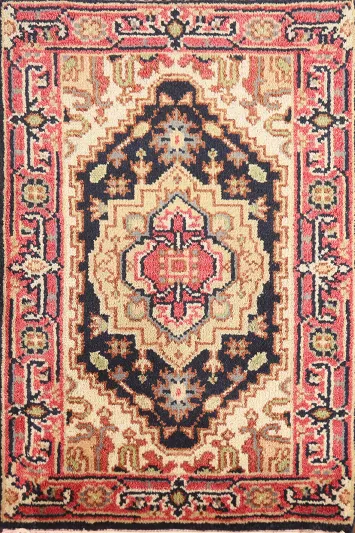 Dark Blue Medallion Heriz Serapi Indian Rug 2x3