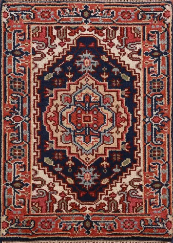 Navy Blue Medallion Heriz Serapi Indian Rug 2x3
