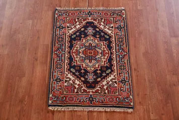 Navy Blue Medallion Heriz Serapi Indian Rug 2x3