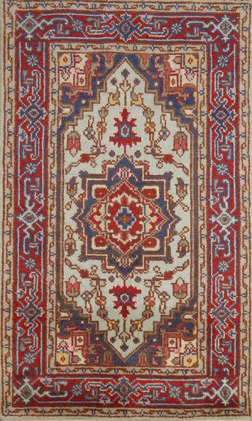 Aqua Blue Medallion Wool Heriz Serapi Indian Rug 3x5