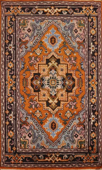 Orange Wool Medallion Heriz Serapi Indian Rug 3x5