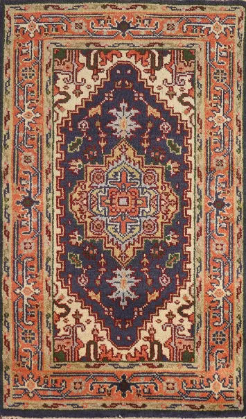 Navy Blue Geometric Heriz Serapi Indian Rug 3x5