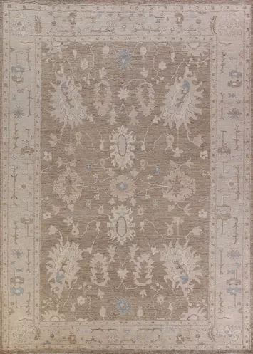 Handmade Brown Wool Oushak Turkish Area Rug 9x12