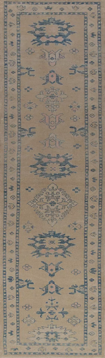 Vegetable Dye Oushak Turkish Runner Rug 3x14