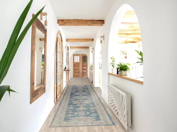 Floral Blue Handmade Oushak Vegetable Dye Runner Rug 3x14